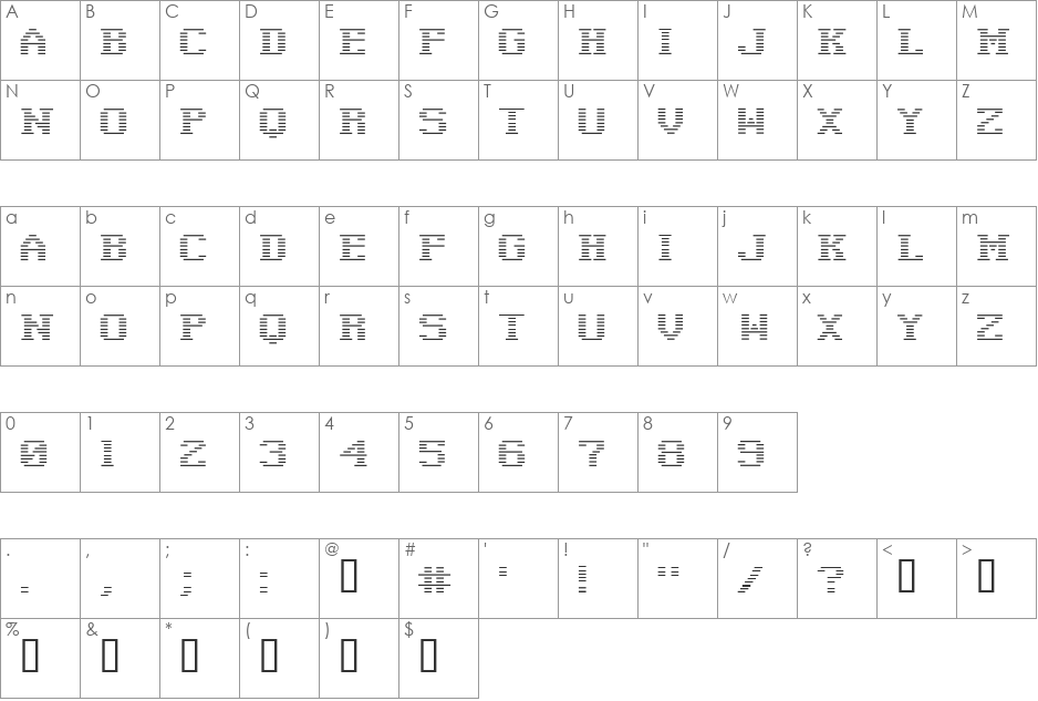 Negative Tuning font character map preview