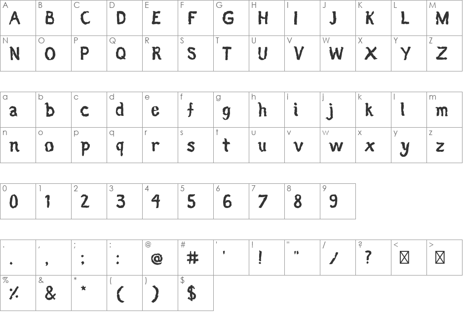 Neige font character map preview