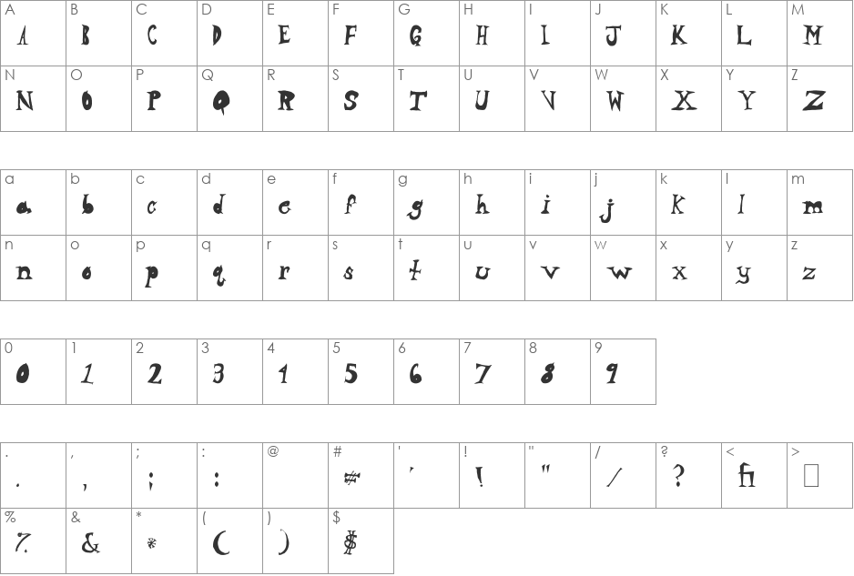 Neighbor's Yard font character map preview