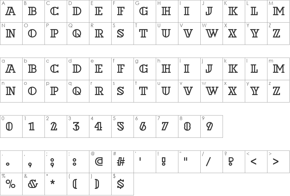 a_DexterOtl font character map preview