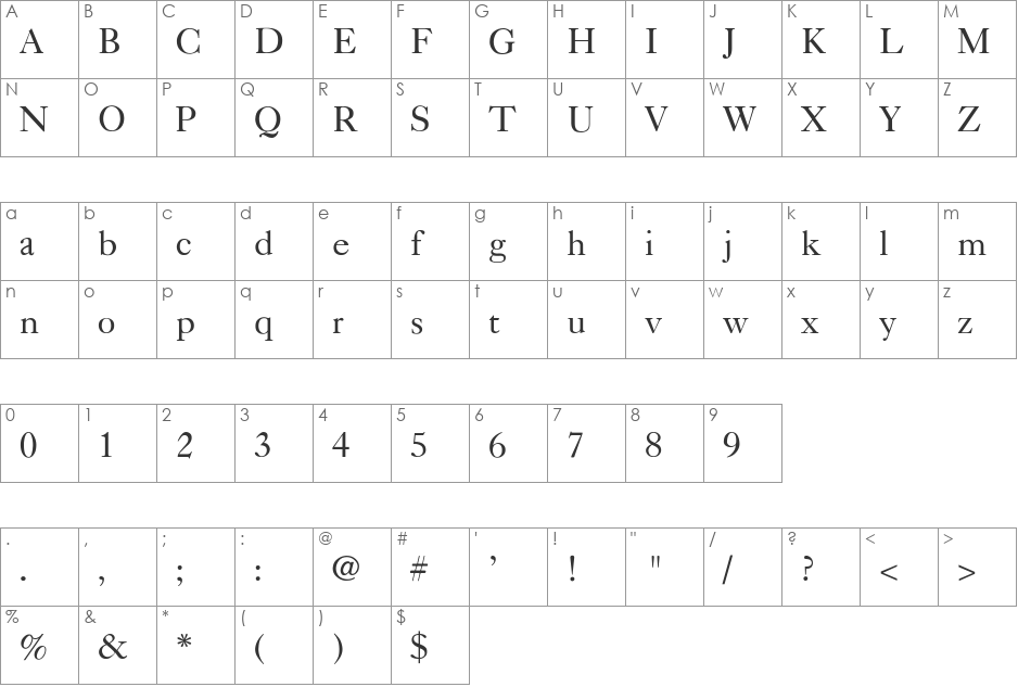 Nelsie-Light font character map preview
