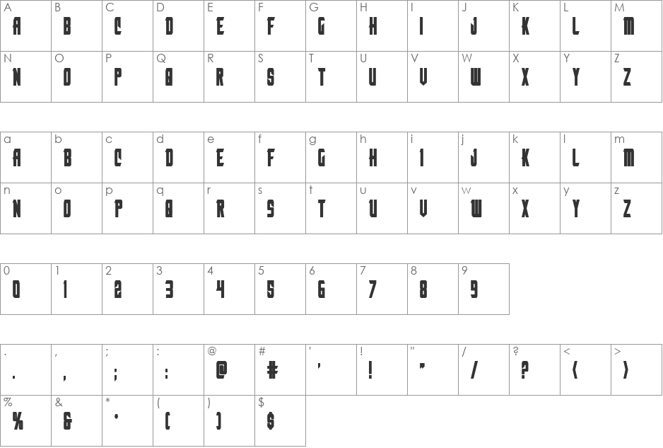 Nemesis Enforcer Bold font character map preview