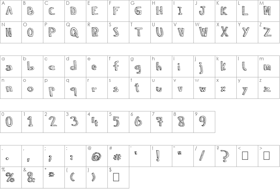 NeNe_WeNo Reliev font character map preview