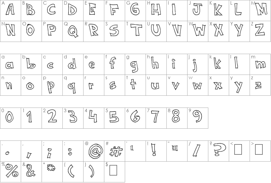 NeNe_WeNo Width HandWrite font character map preview