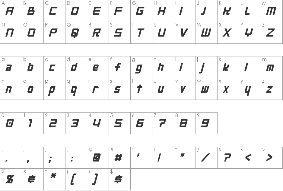 Neo Gen font character map preview