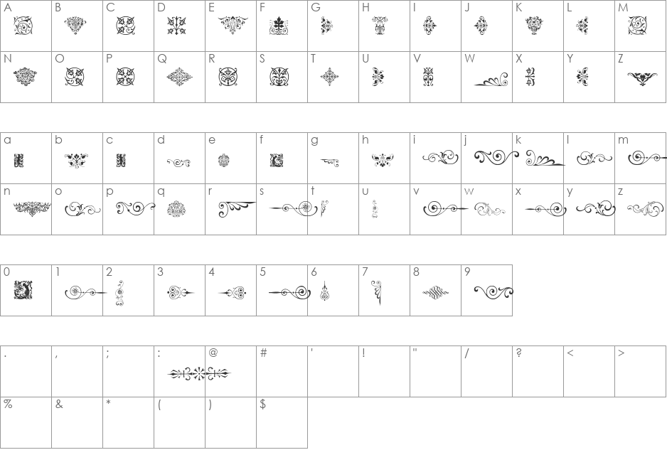 NeoclassicFleuronsFree font character map preview