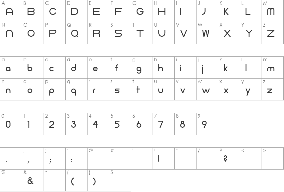 Neometric font character map preview