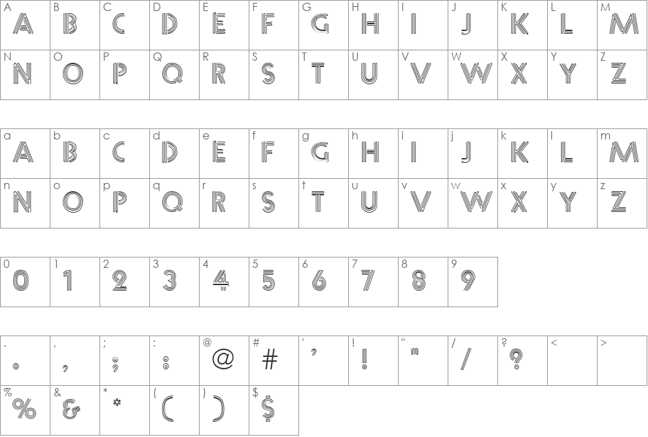 Neone font character map preview