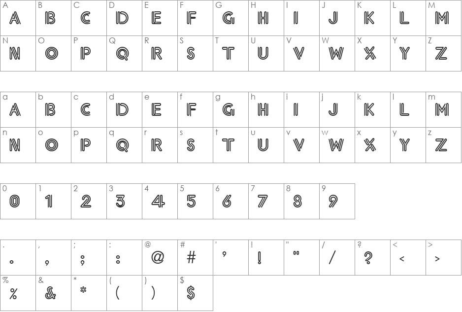NeonThick font character map preview