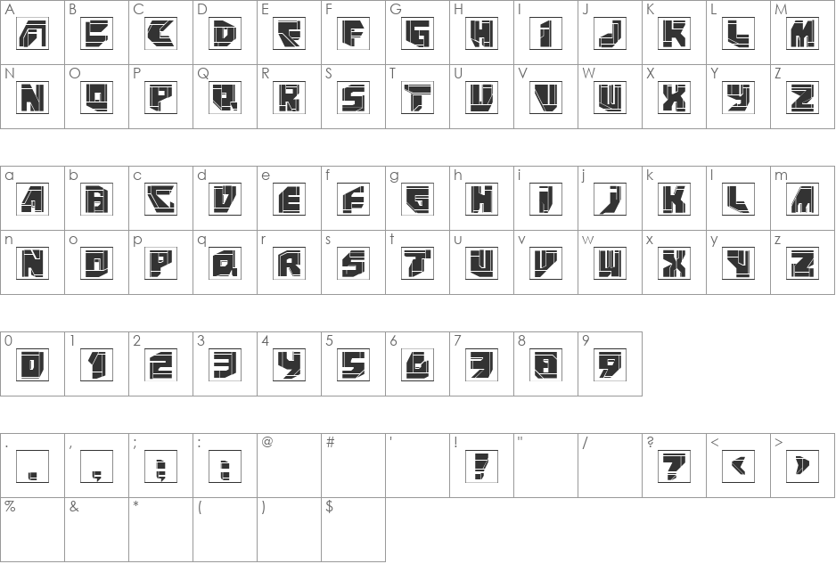 NeoPanFrames font character map preview