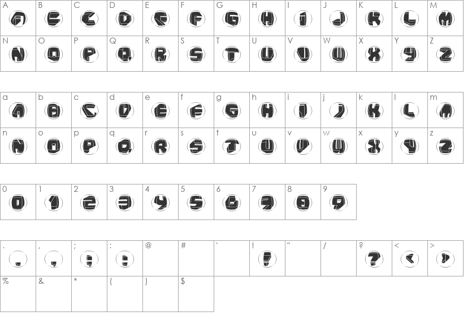NeoPanRings font character map preview