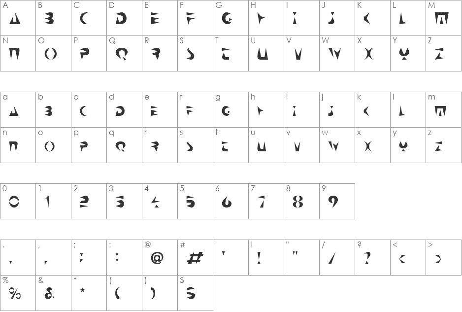 NeoSpacial font character map preview