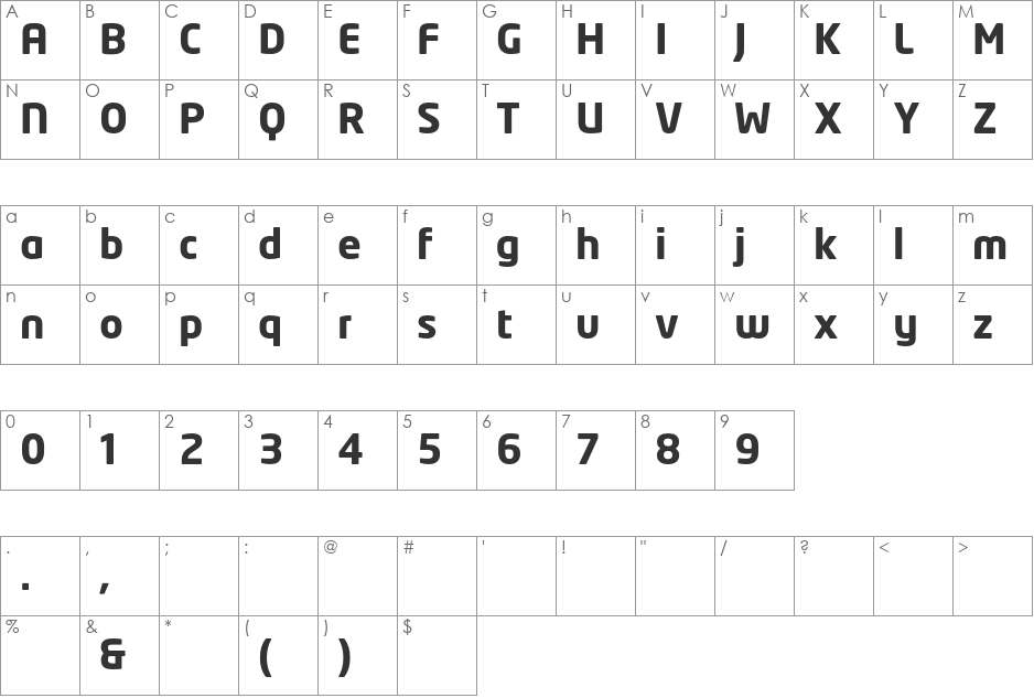 NeoTech font character map preview