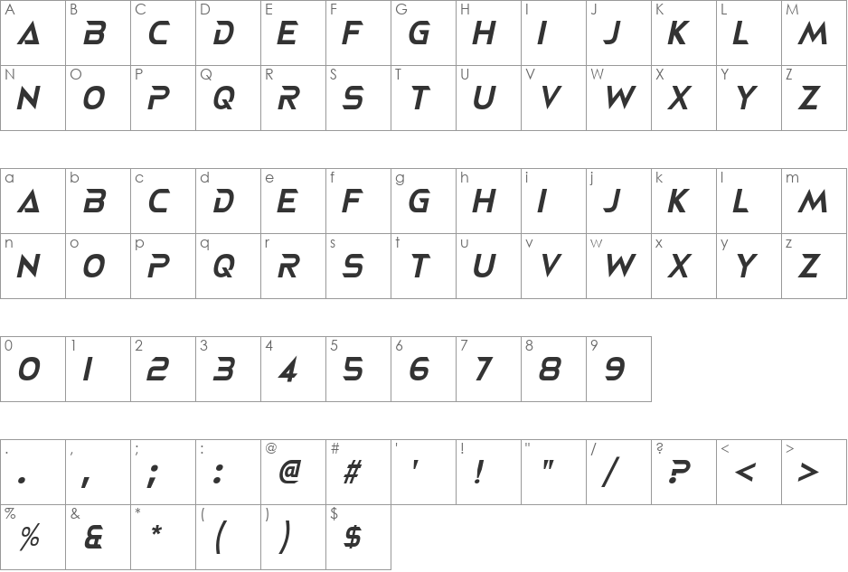 NEOTERIQUE font character map preview