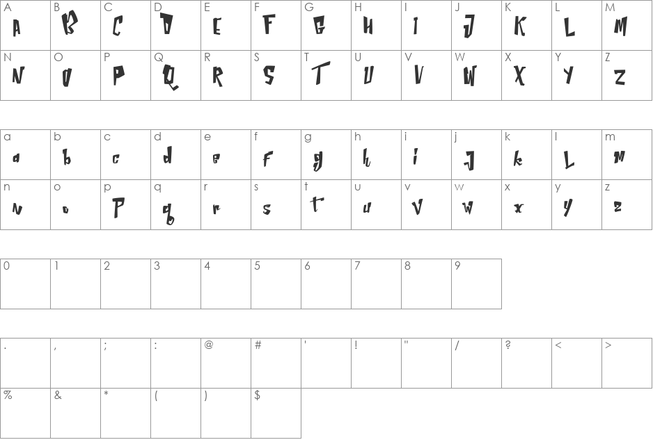 Neptern font character map preview