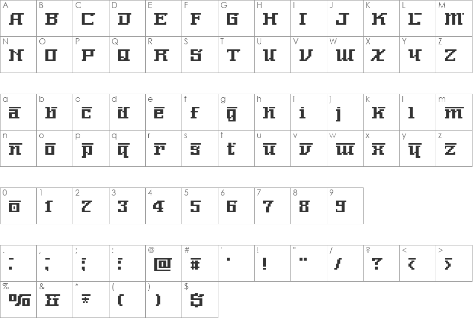 NerimaNumber font character map preview