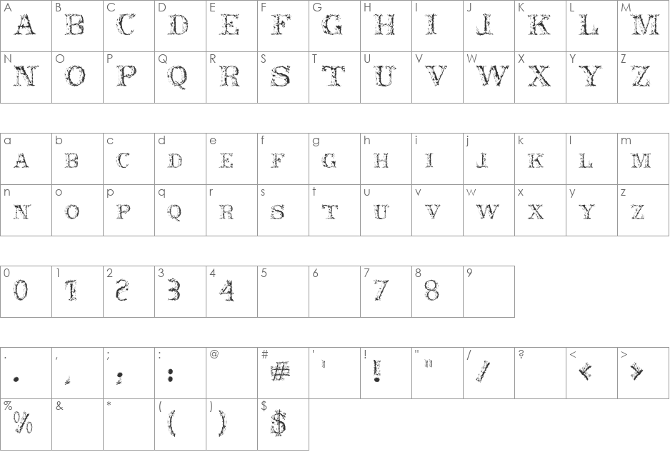 Nero font character map preview