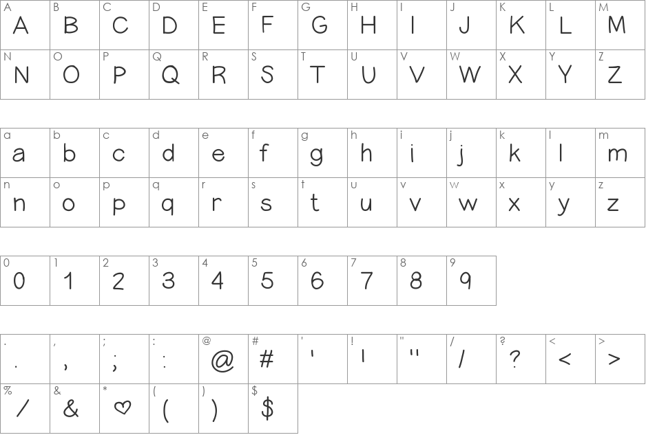 Ness font character map preview
