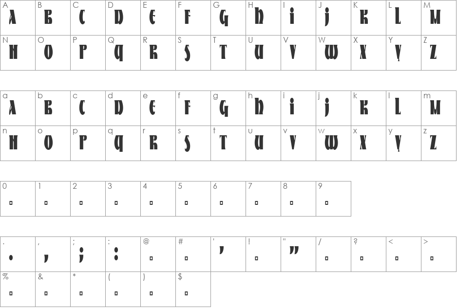 Nestor Condensed font character map preview