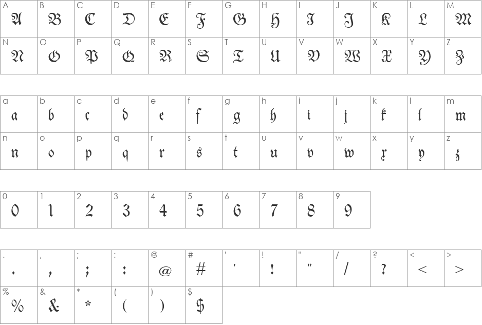 Neue Theuerdank Fraktur UNZ1 font character map preview