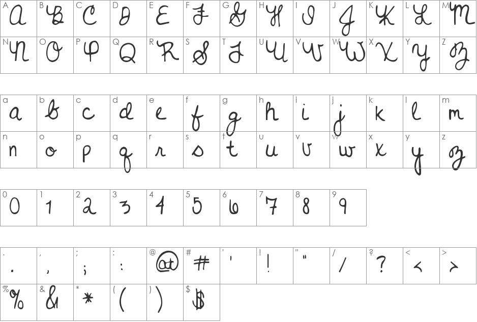 Never Grow Up font character map preview