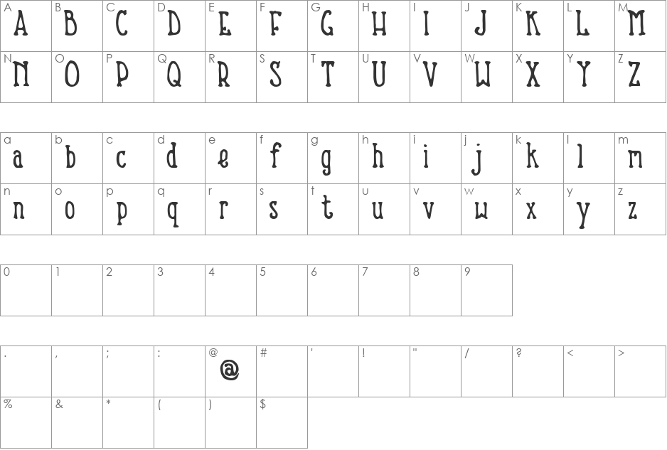 Nevins Hand font character map preview