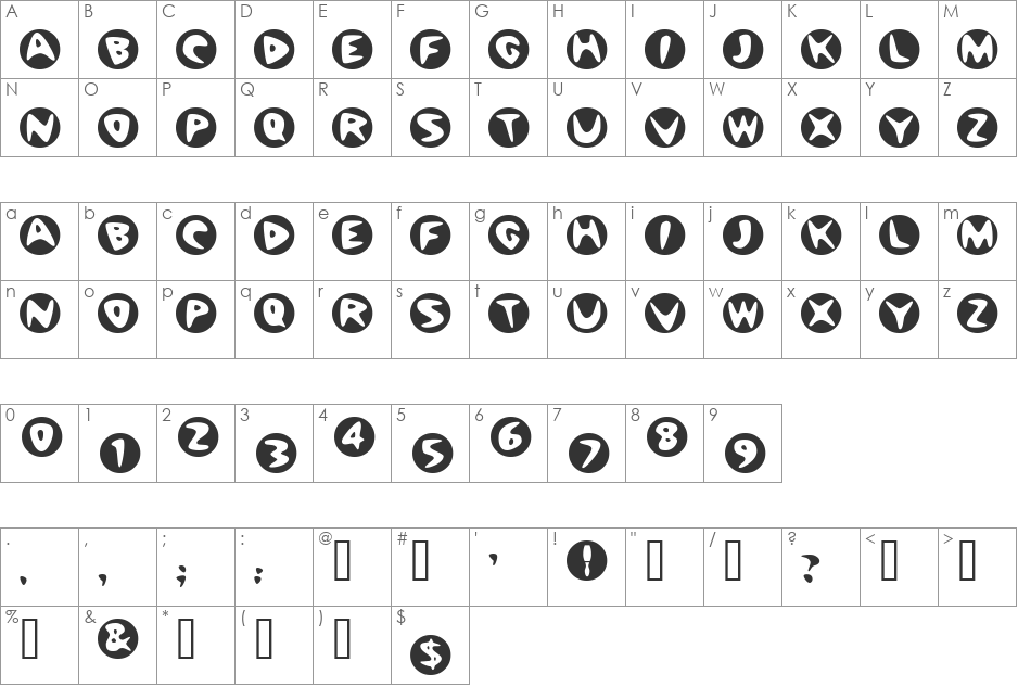 New Moon font character map preview