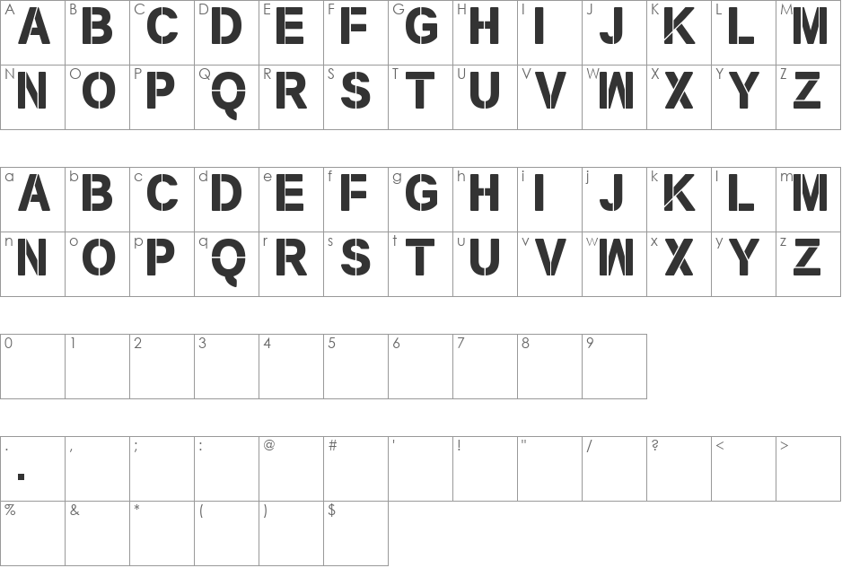 New Stencil tfb font character map preview