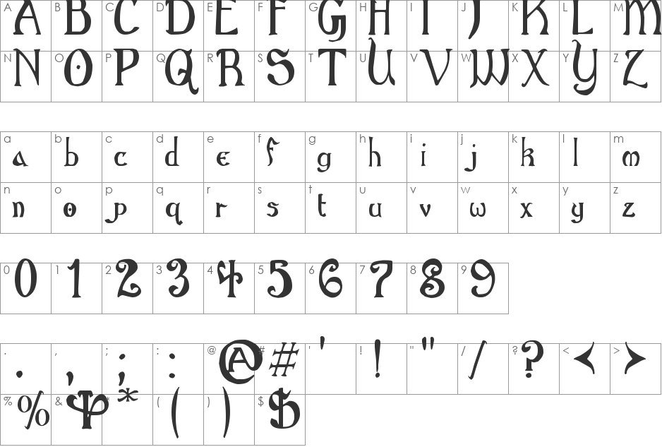 New World Scribe font character map preview