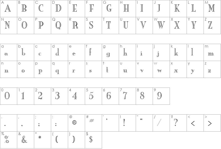 New Yorker Engraved font character map preview