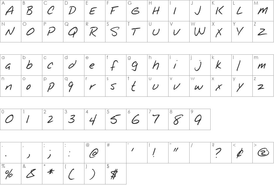 NewAster font character map preview