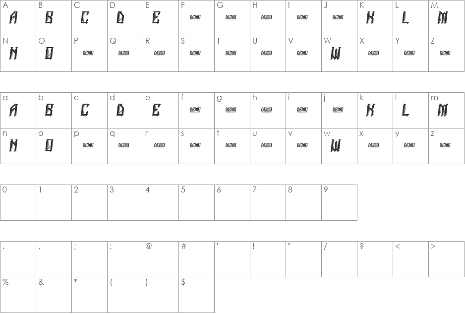 NEWBLACKDEMO font character map preview