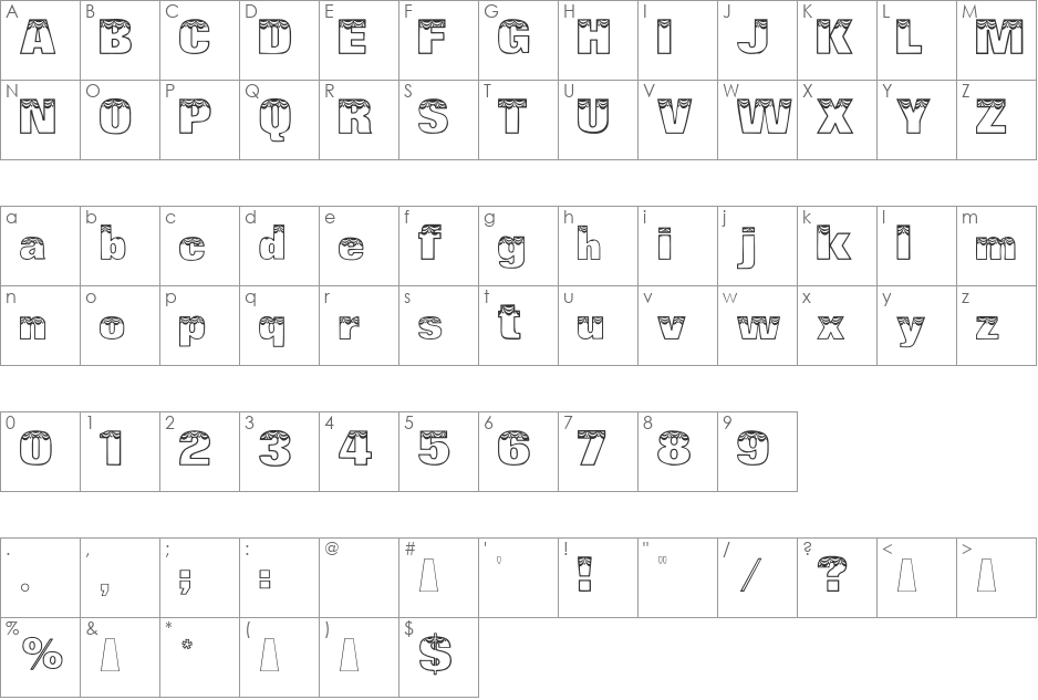 NewBunting font character map preview