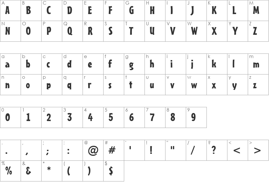 a_Frudger font character map preview