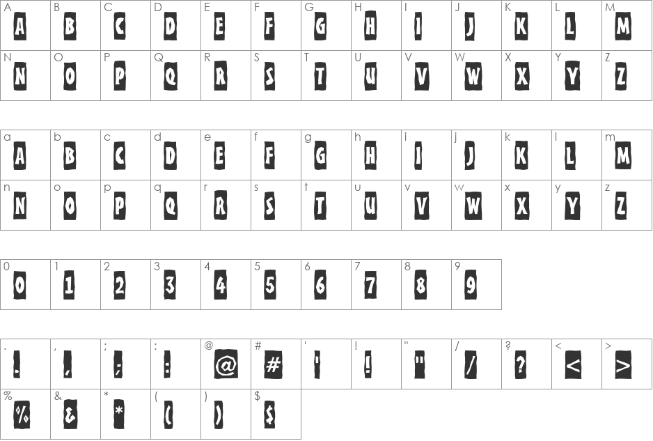a_FrudgerCmBrk font character map preview