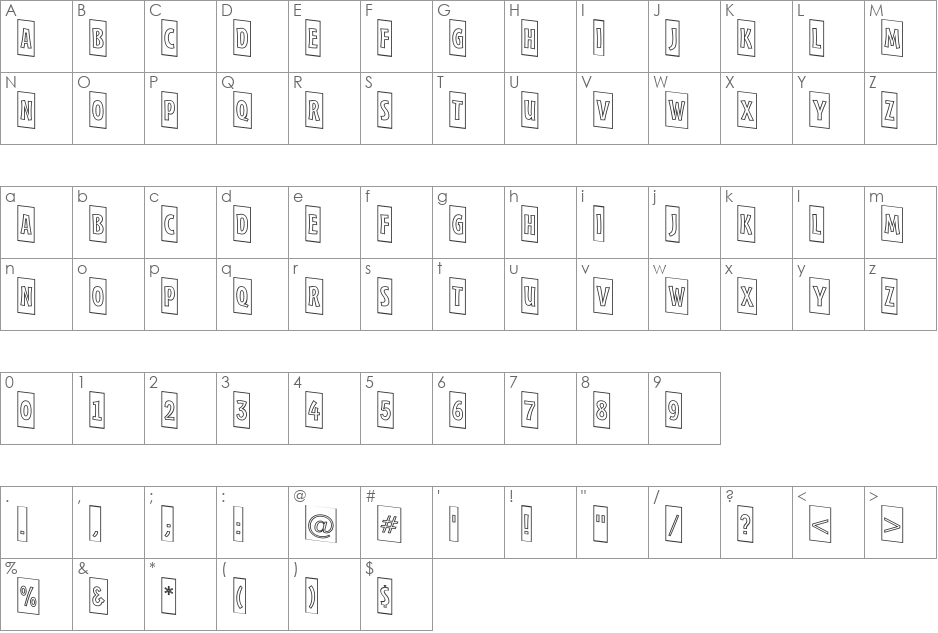 a_FrudgerCmOtlDn font character map preview