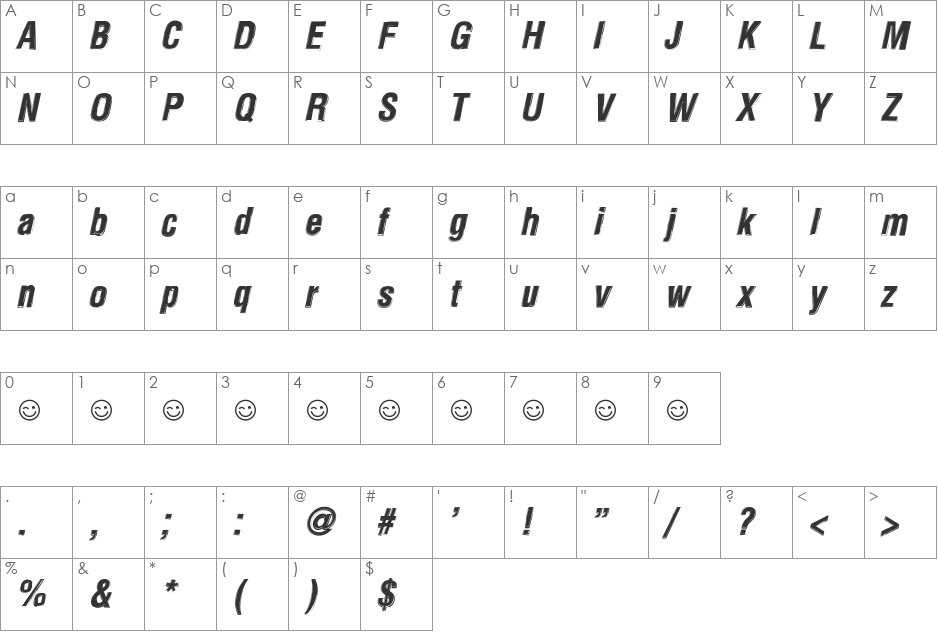 Newside FP font character map preview