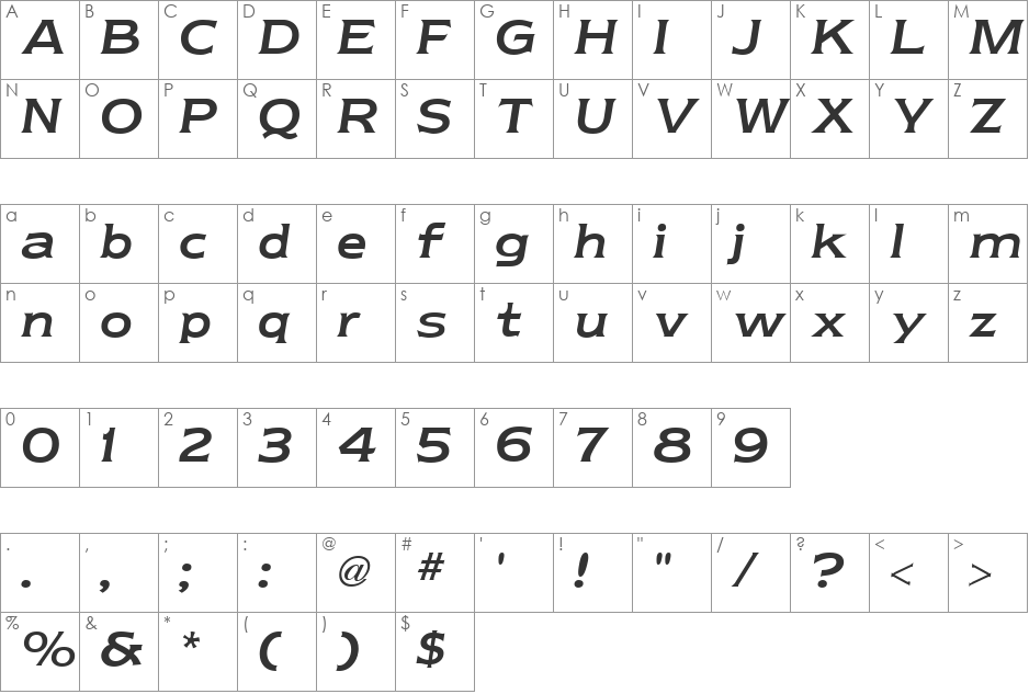 Newtext Reglr font character map preview