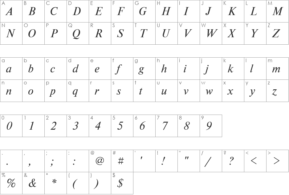 NewtonDOSCTT font character map preview