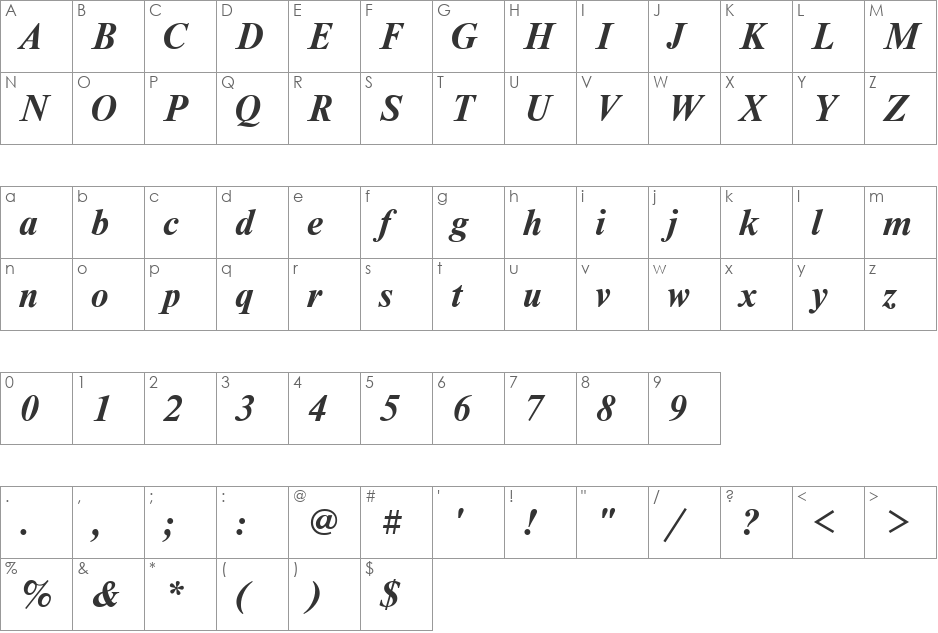 NewtonWINCTT font character map preview