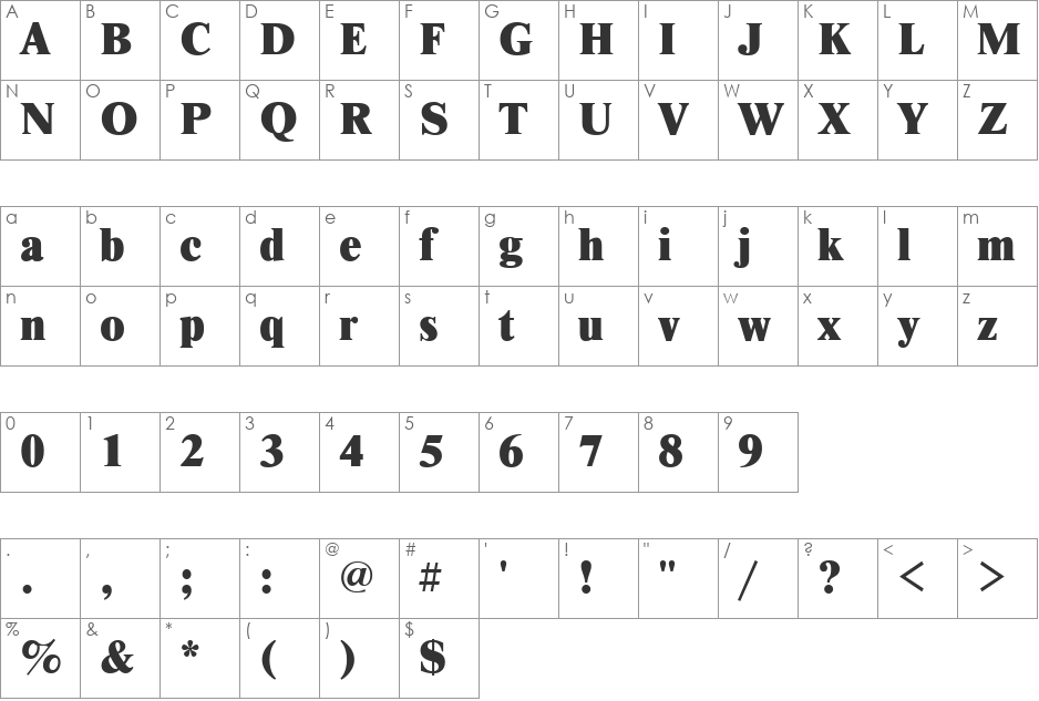 NewtonXCTT font character map preview