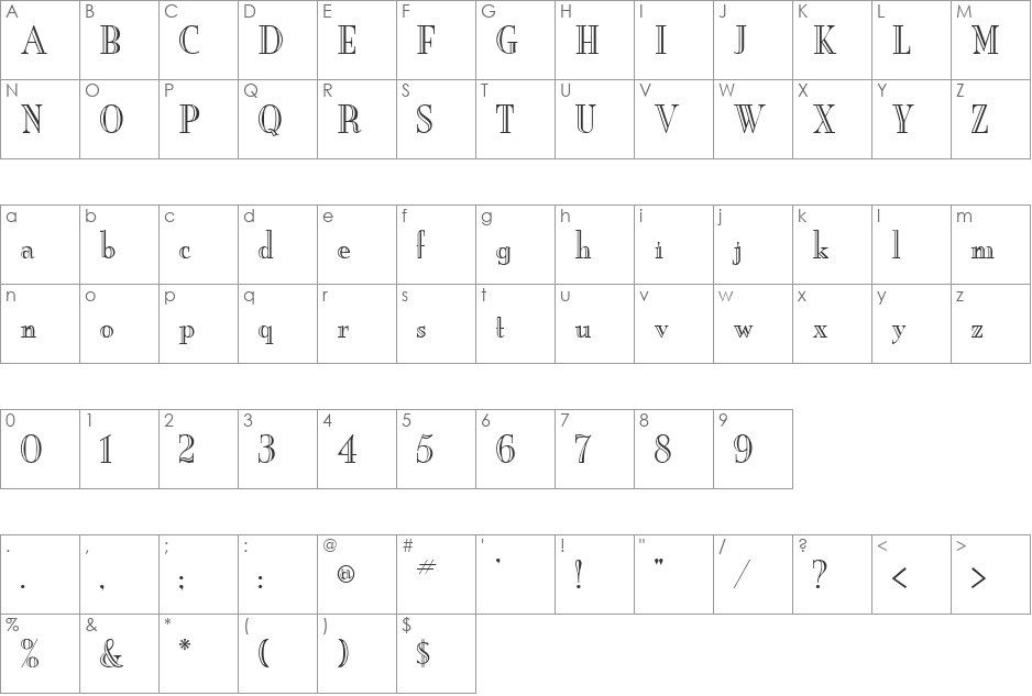 NewtwoEngraved font character map preview