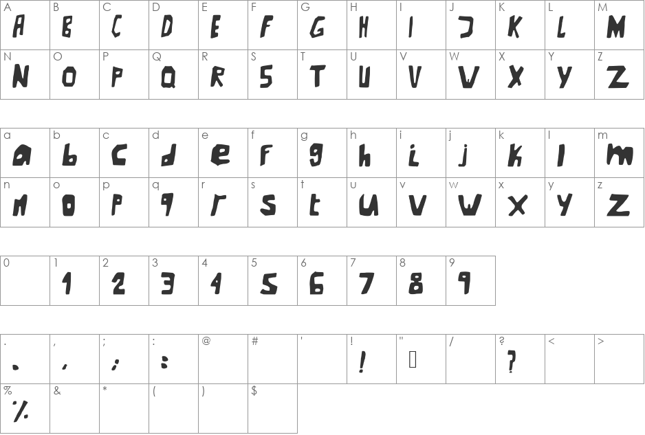 NewUnderground font character map preview