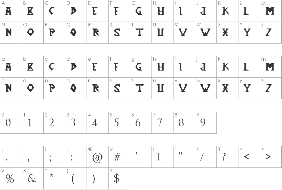 NEWWSS font character map preview