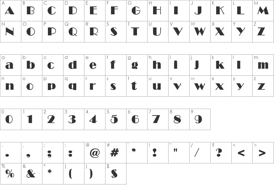 NewYorkDeco font character map preview