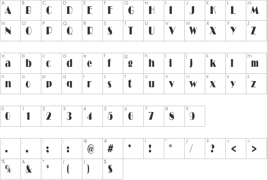 NewYorkDecoCondensed font character map preview