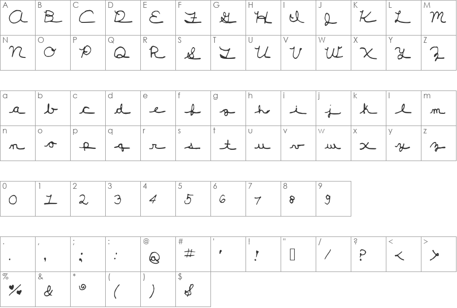 New_Girl_Cursive font character map preview