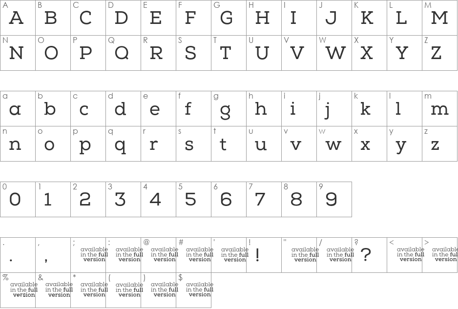 Nexa Slab Regular FREE font character map preview