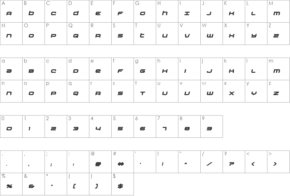 Nextwave Bold Italic font character map preview
