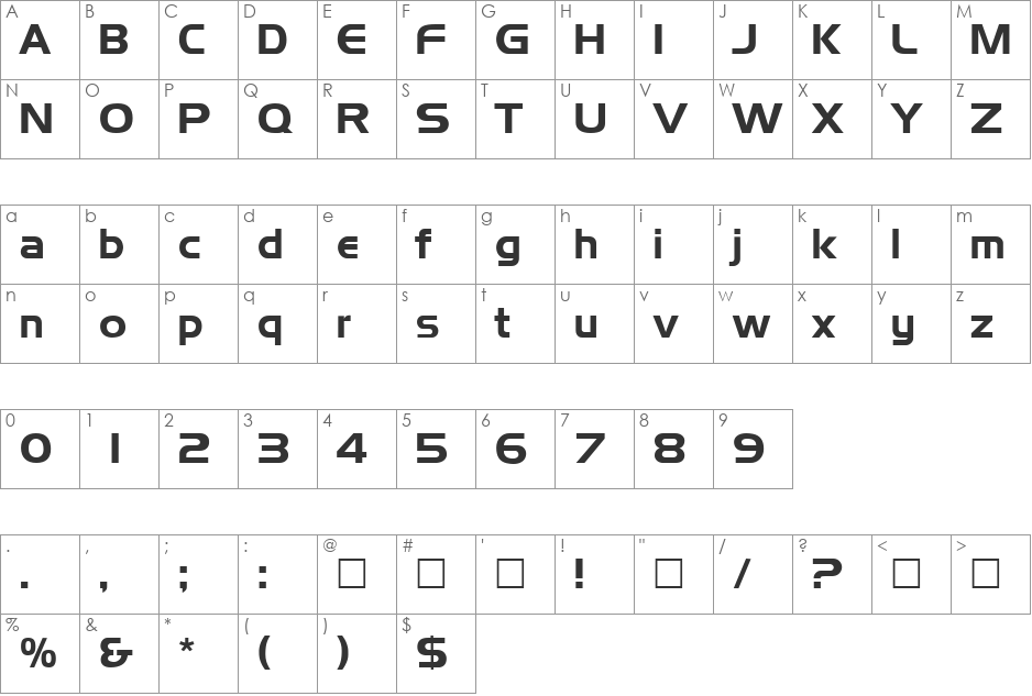 Niamey font character map preview